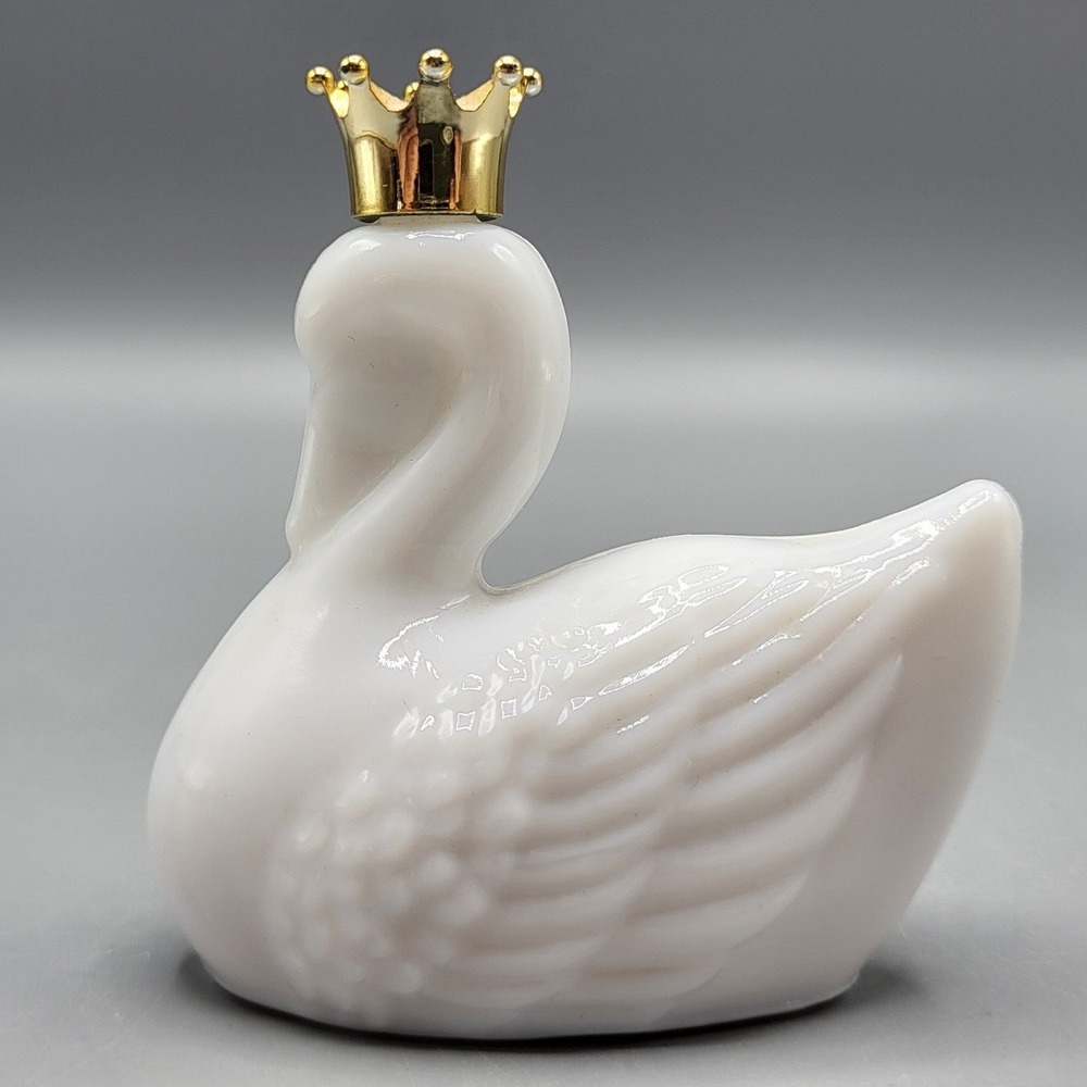 Vintage EMPTY Avon Bird of Paradise Cologne Bottle White Milk Glass Swan Crown